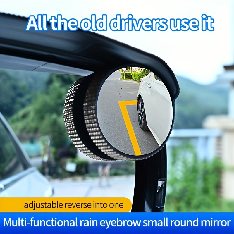 Car Rearview Mirror With Rain Eyebrow Small Round Mirror - Temu