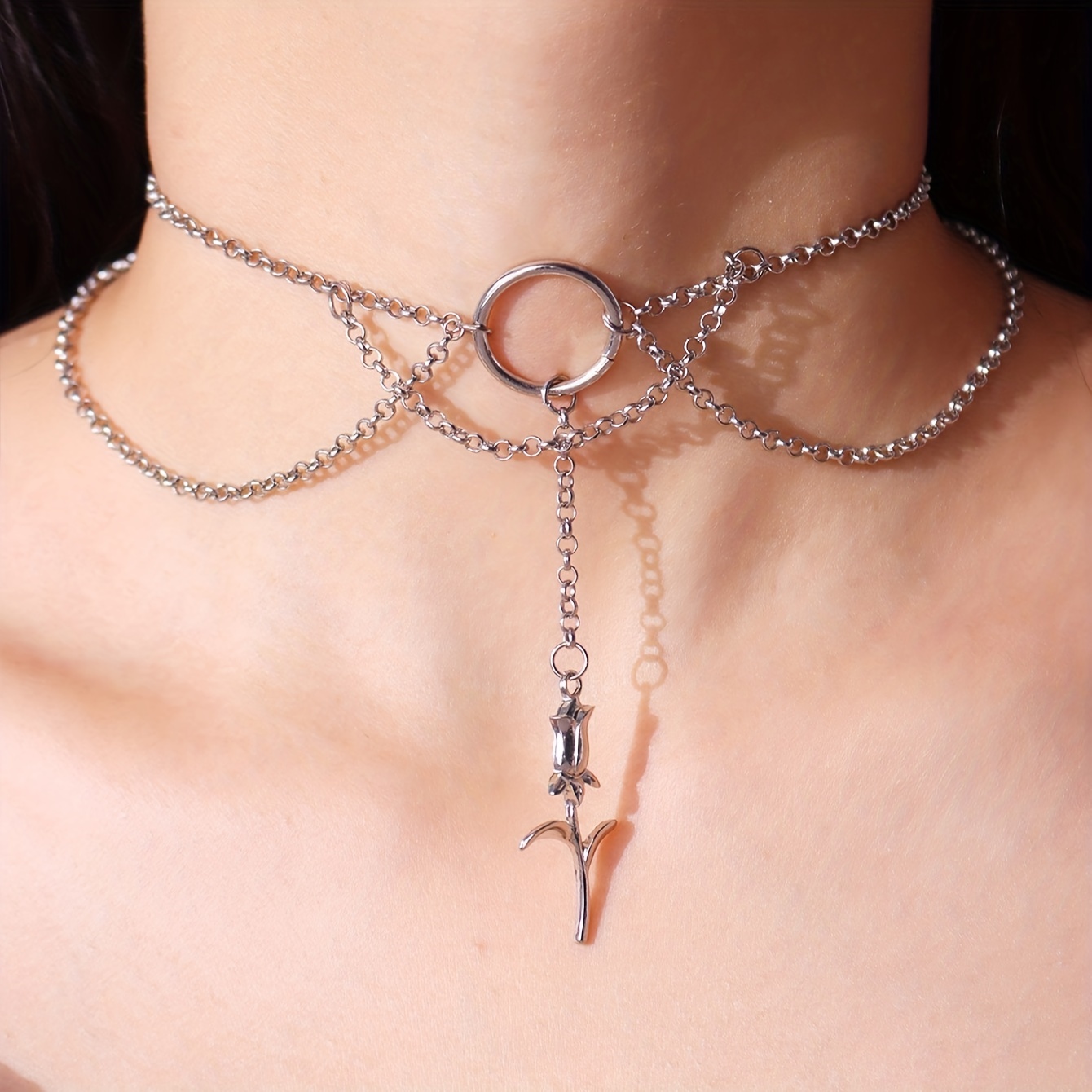 Unique Necklace Choker With Rose Pendant Alloy Jewelry Temu Germany