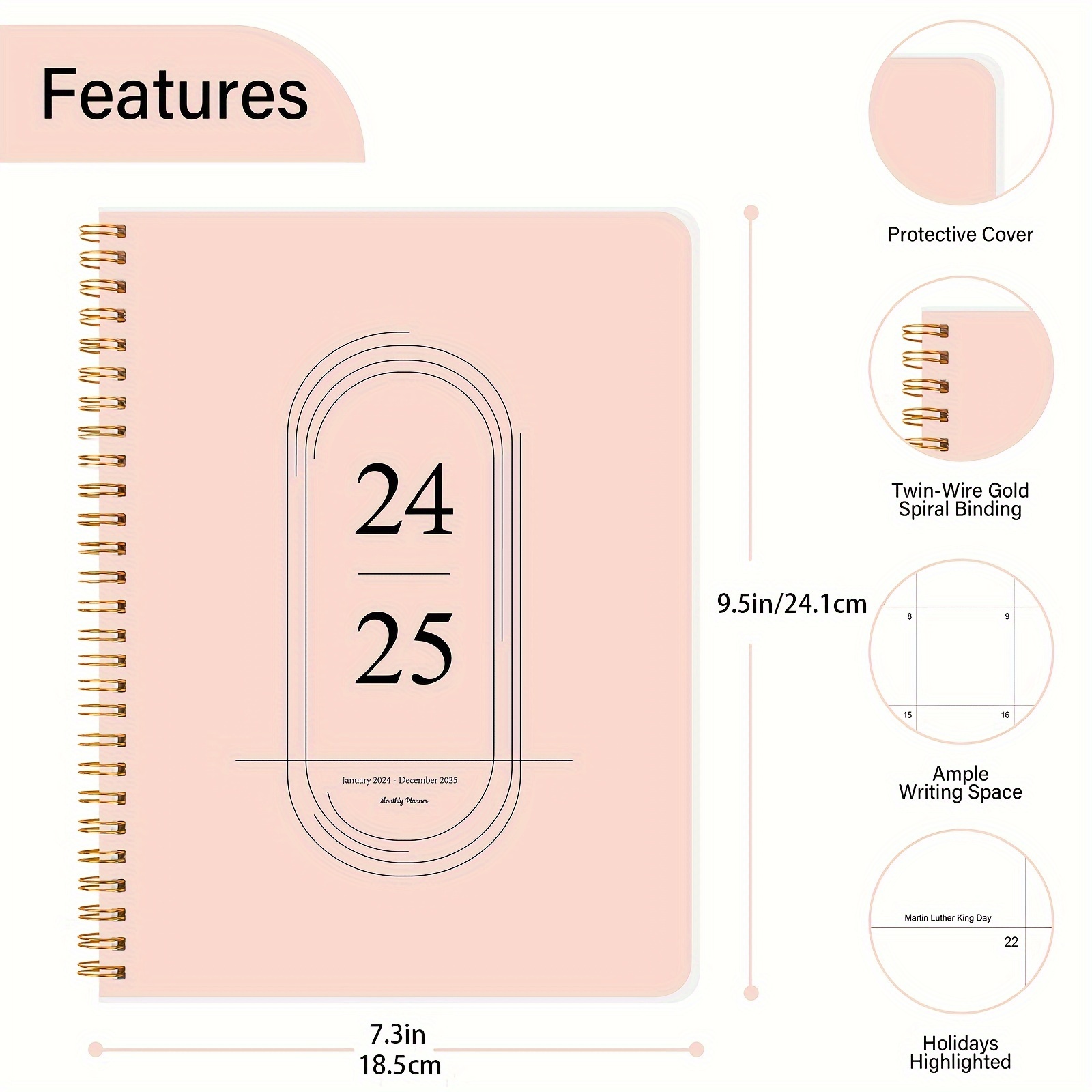 1pc January 2024 - December 2025 Weekly Monthly Planning Notebook, Two-Year  Agenda Organizing Diary To Improve Productivity, 9*7 Inches, 56 Sheets/112