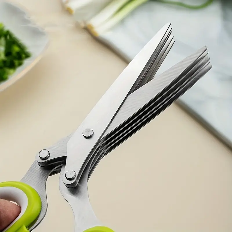 1pc five layer stainless steel chopped green onion scissors artifact multi functional multi layer seaweed food supplement kitchen scissors random color 8