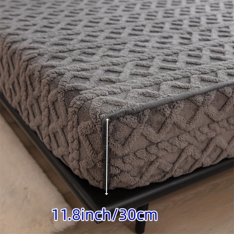 1pc   autumn and winter mattress protector thickened   non slip sleeping aid fitted sheet soft comfortable breathable solid color bedding mattress encasements grey machine washable details 6