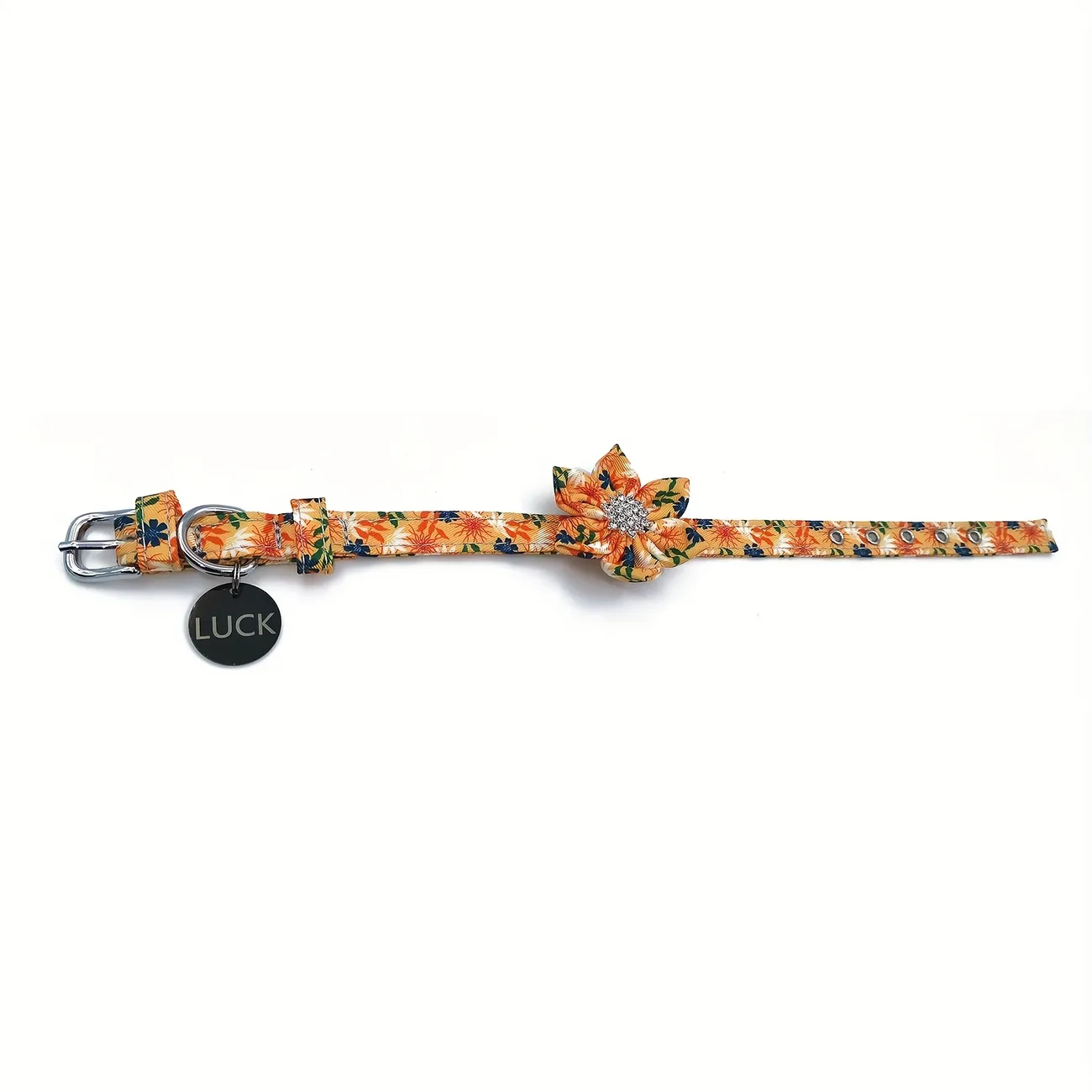Customized Orange Rhinestone Flower Pet Collar With Black Stainless Steel  Tag For Small Medium Dog - Temu Australia