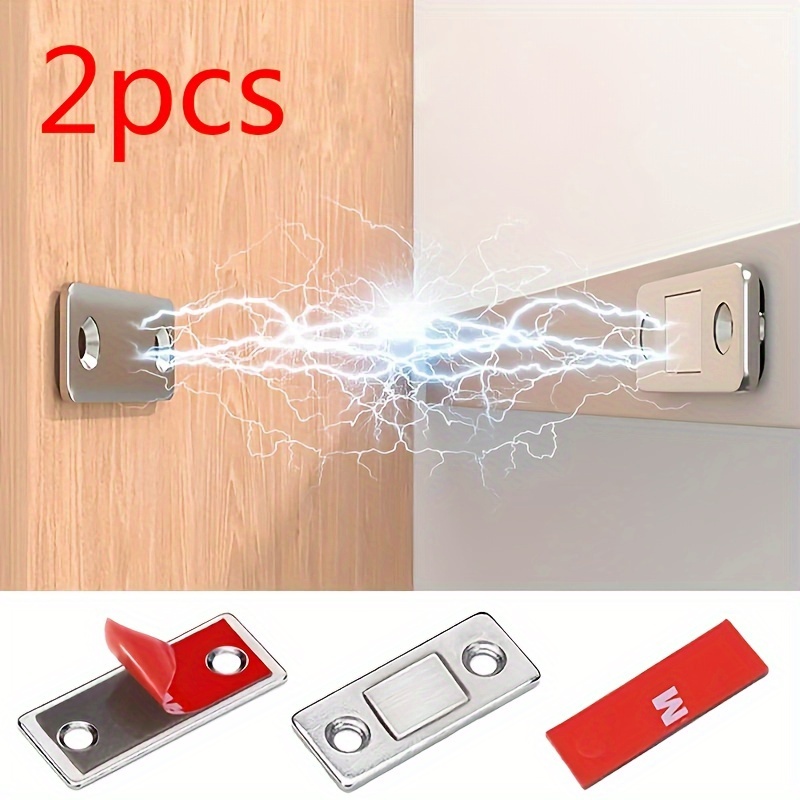 

2-pack Ultra-thin Magnetic Door Catch With Polished Metal - Metal Cabinet Magnetic Closer For Drawers, Kitchen Cupboard Doors