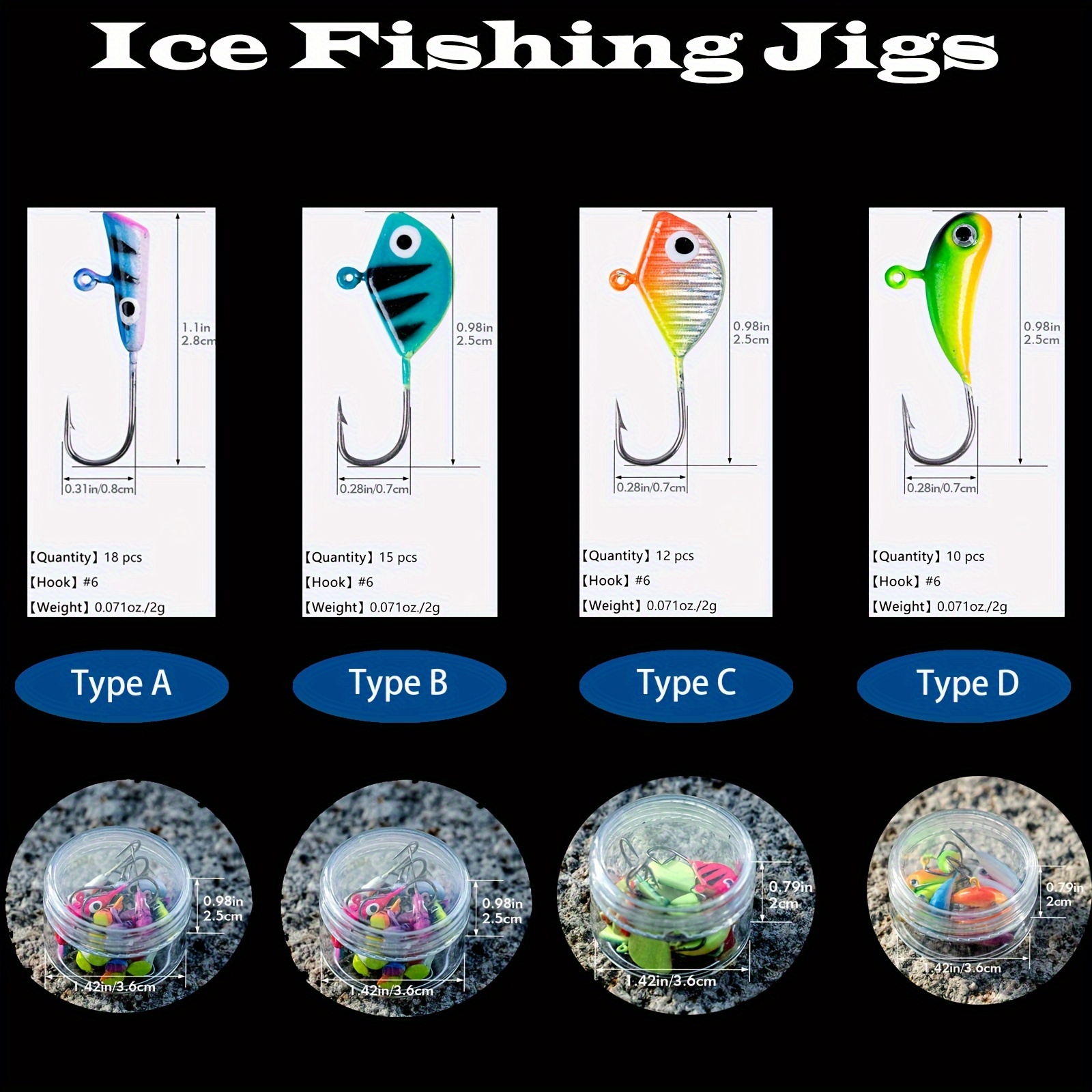 Ice Fishing Jigging Lures Glow In Dark Ice Fishing Jigs Set - Temu