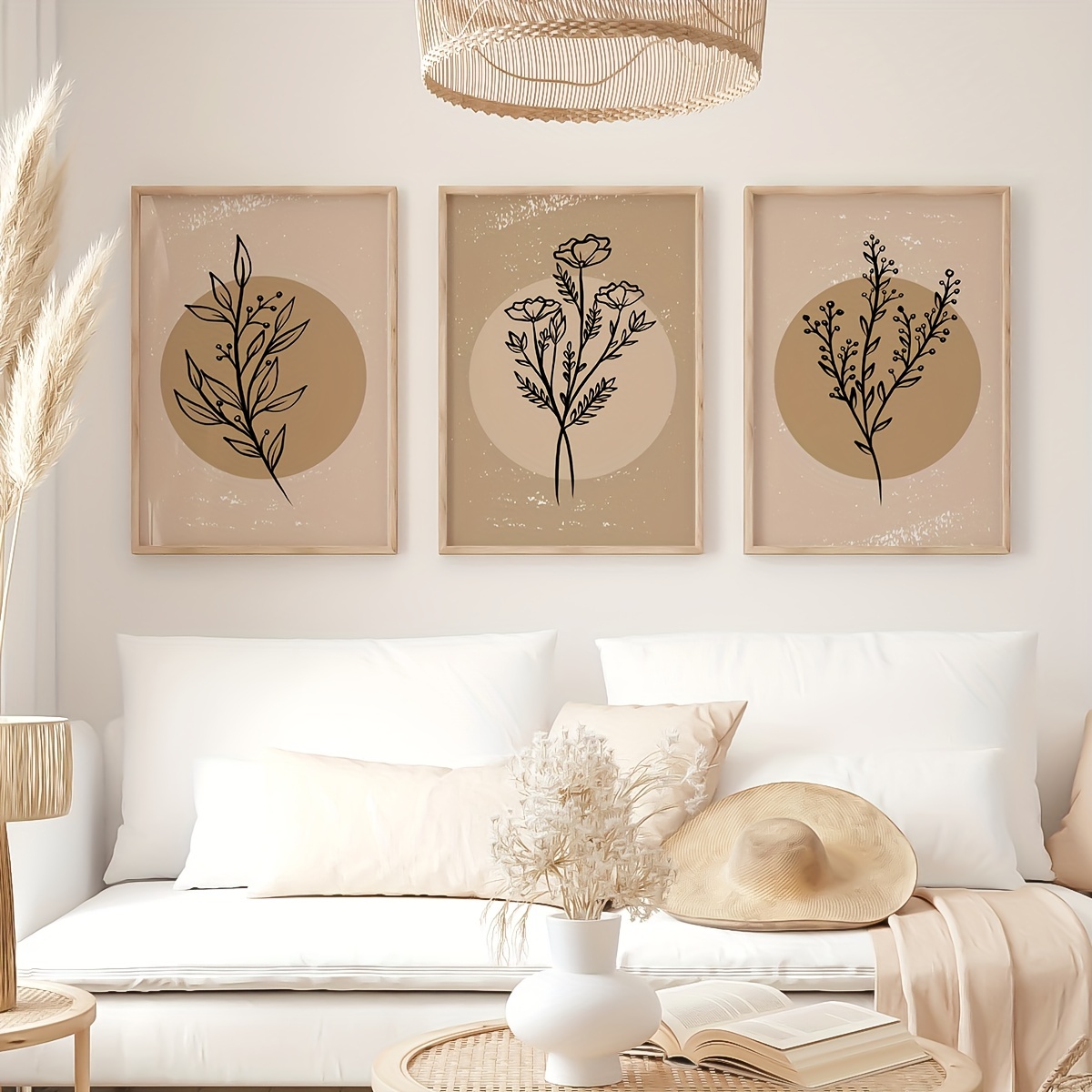  Mid Century Modern Boho Wall Art Beige Abstract Canvas Painting  Abstract Plant Pictures for Living Room Decor Abstract Boho Wall Art Prints  Minimalist Geometric Sun Canvas Print 16x24inch No Frame: Posters