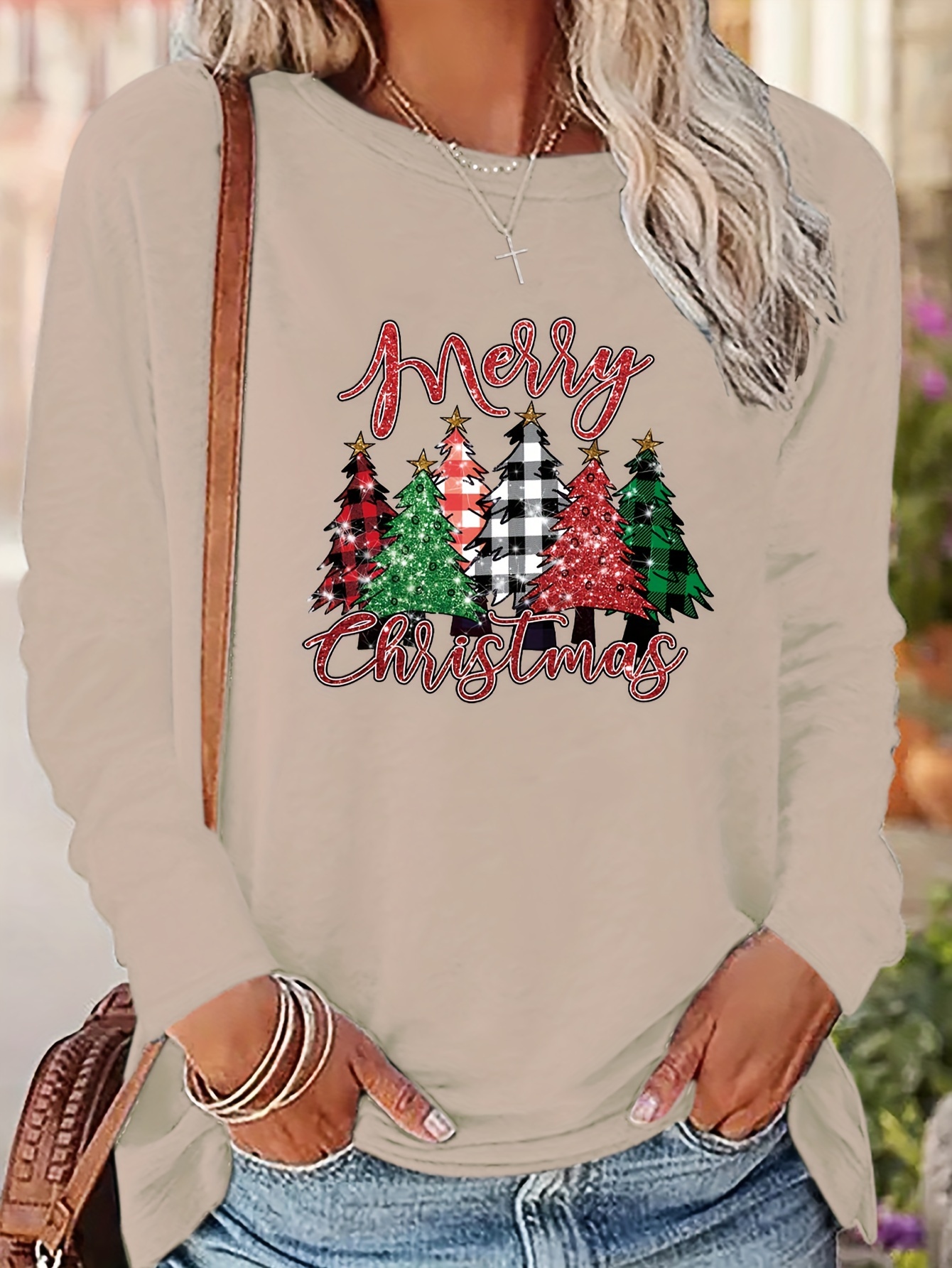Suéter árbol Navideño Jersey De Navidad Para Mujer - Estampado Árbol De Navidad, Color Borgoña, Talla XXL Uso Casual Invierno