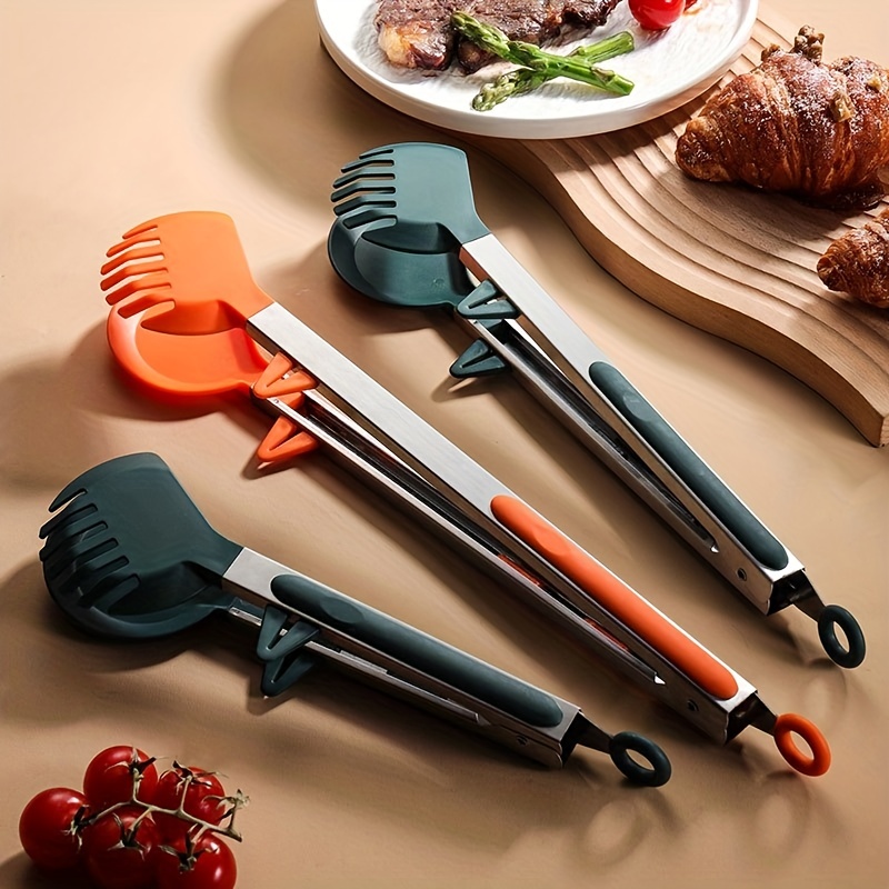 Stainless Steel Food Tongs With Bpa Free Silicone Tips, Toaster Steak Pie  Pizza Pasta Spaghetti Noodles Salad Fruit Vegetable Grill Bbq Buffet Clamp  Serving Tools Gadgets - Temu