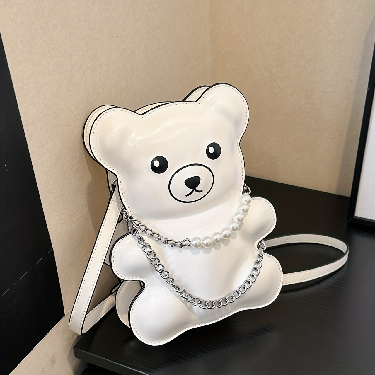 Women Girls Teddy Bear Cross Body Bag 3D Cute Fuzz Plush Animal Shoulder Bag  