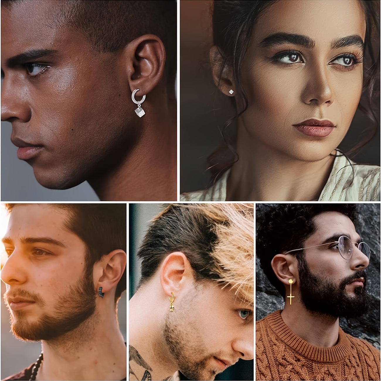 15 Pairs of Men's Stainless Steel Hoop Stud Earrings