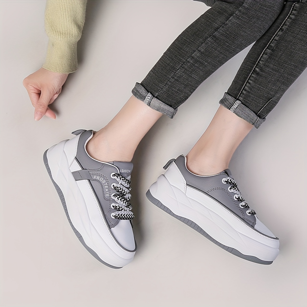 Women's White Platform Sneakers, Casual Lace Up Outdoor, 48% OFF