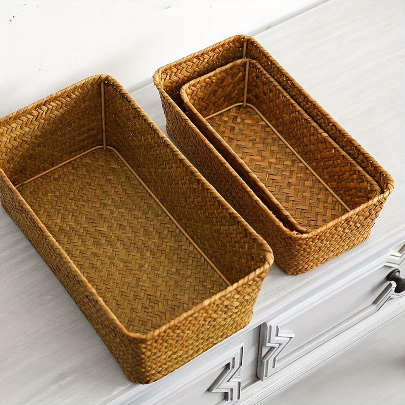 DOITOOL Caja de pan de mimbre Bandeja de pan para el hogar, cesta de  almacenamiento de cocina de mimbre, bandeja de alimentos de bambú, cesta de
