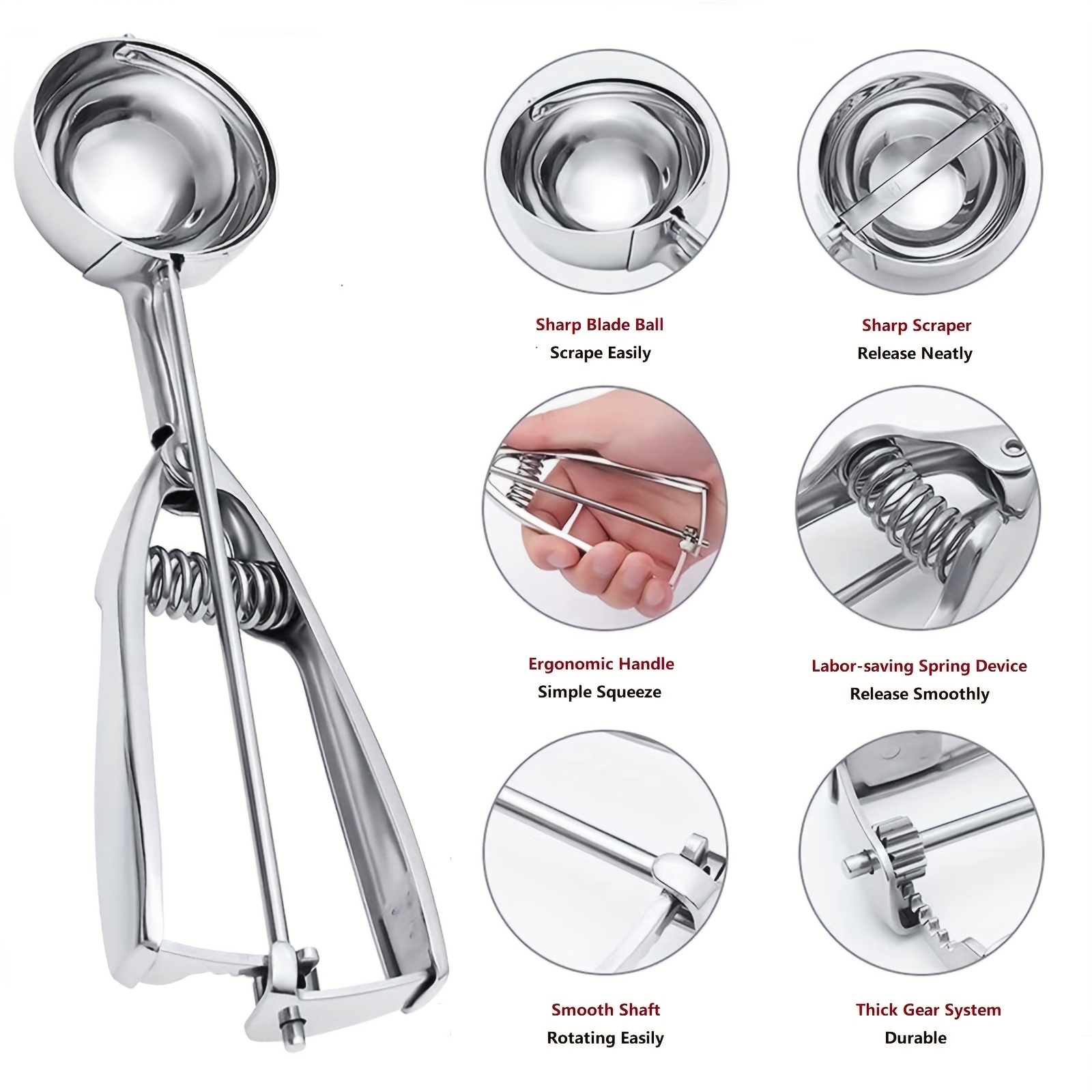 Cookie Scoop Set Cream Scoop with Stainless Steel Ice Trigger Include Small  (16 Inch) Medium (2 Inch) Large (24 Inch) 
