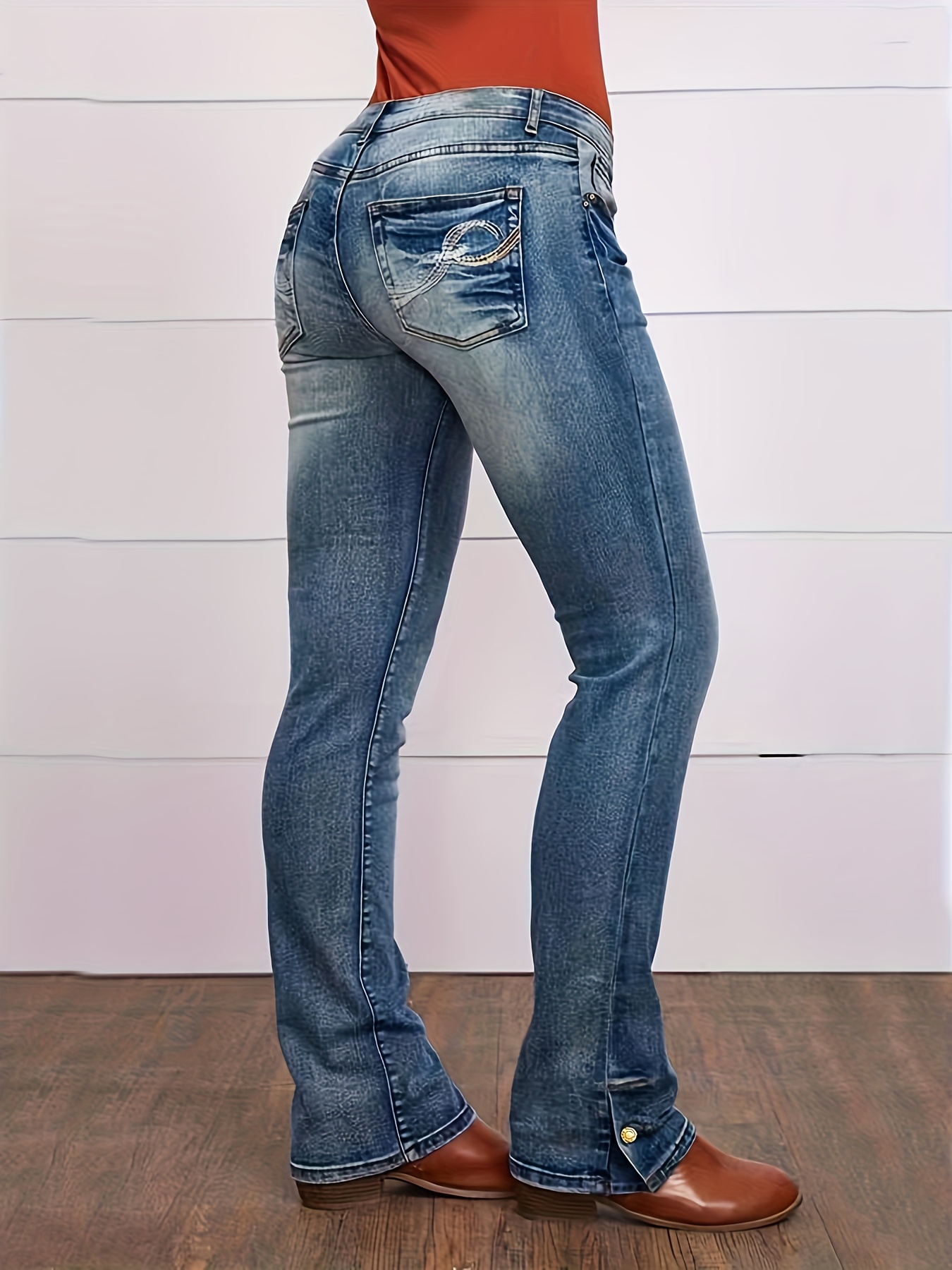 Pantalones vaqueros de pierna recta de retazos para mujer Pantalones de  mezclilla de bloque de color deshilachado y estiramiento de tiro medio  XBTCLXEBCO Azul, Grande