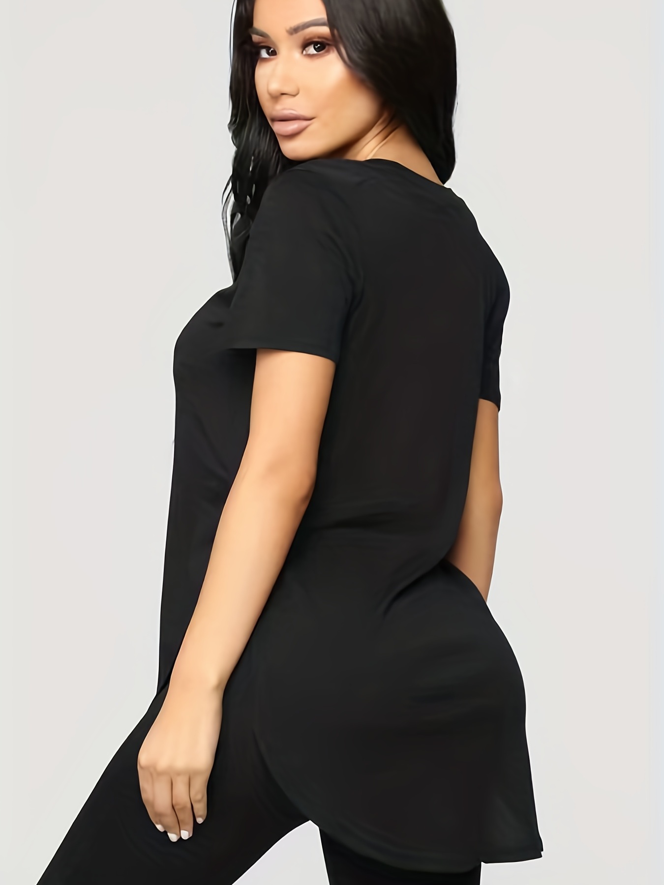 Women's Summer Short Sleeve Side Split Loose Tunic Top for  Leggings(Black,S) at  Women's Clothing store