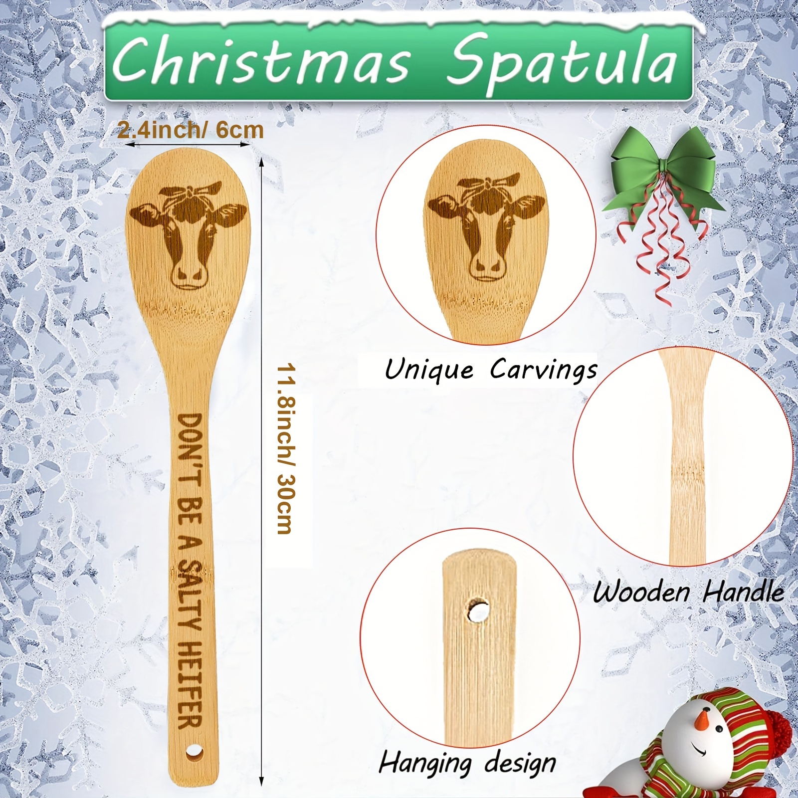 Christmas Wooden Spoons Set Burned Cooking Utensil Spoon - Temu