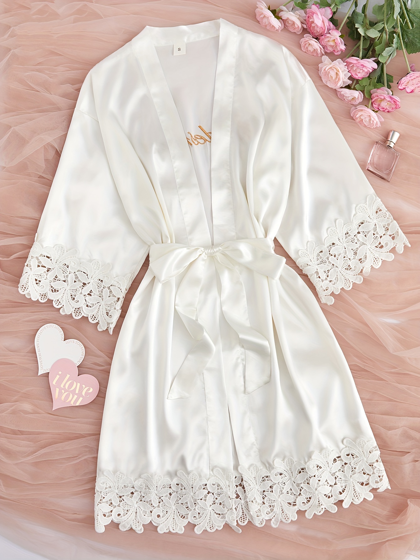 elegant style] elegant satin bridesmaid robe lace trim Temu Spain