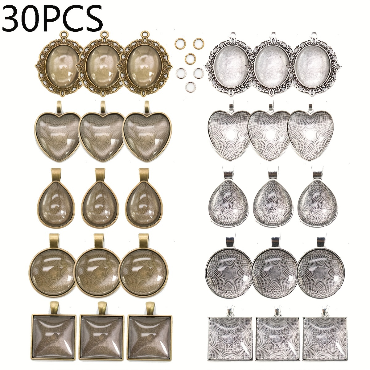 1Box 20pcs Bezel Pendant Blanks Settings With 20pcs Oval Pendant Trays  Bezel Blanks And 20pcs Glass Cabochons Clear Dome For Photo Jewelry Making  18*1