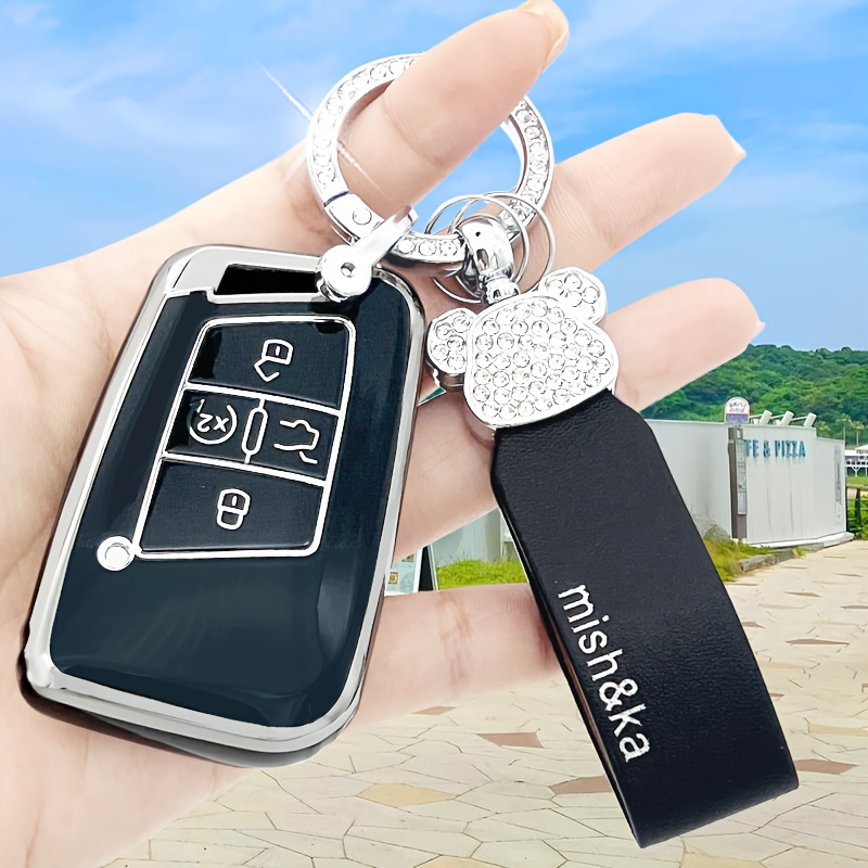 Key Fob Cover With Bear Rhinestone Diamond Keychain tpu Key - Temu