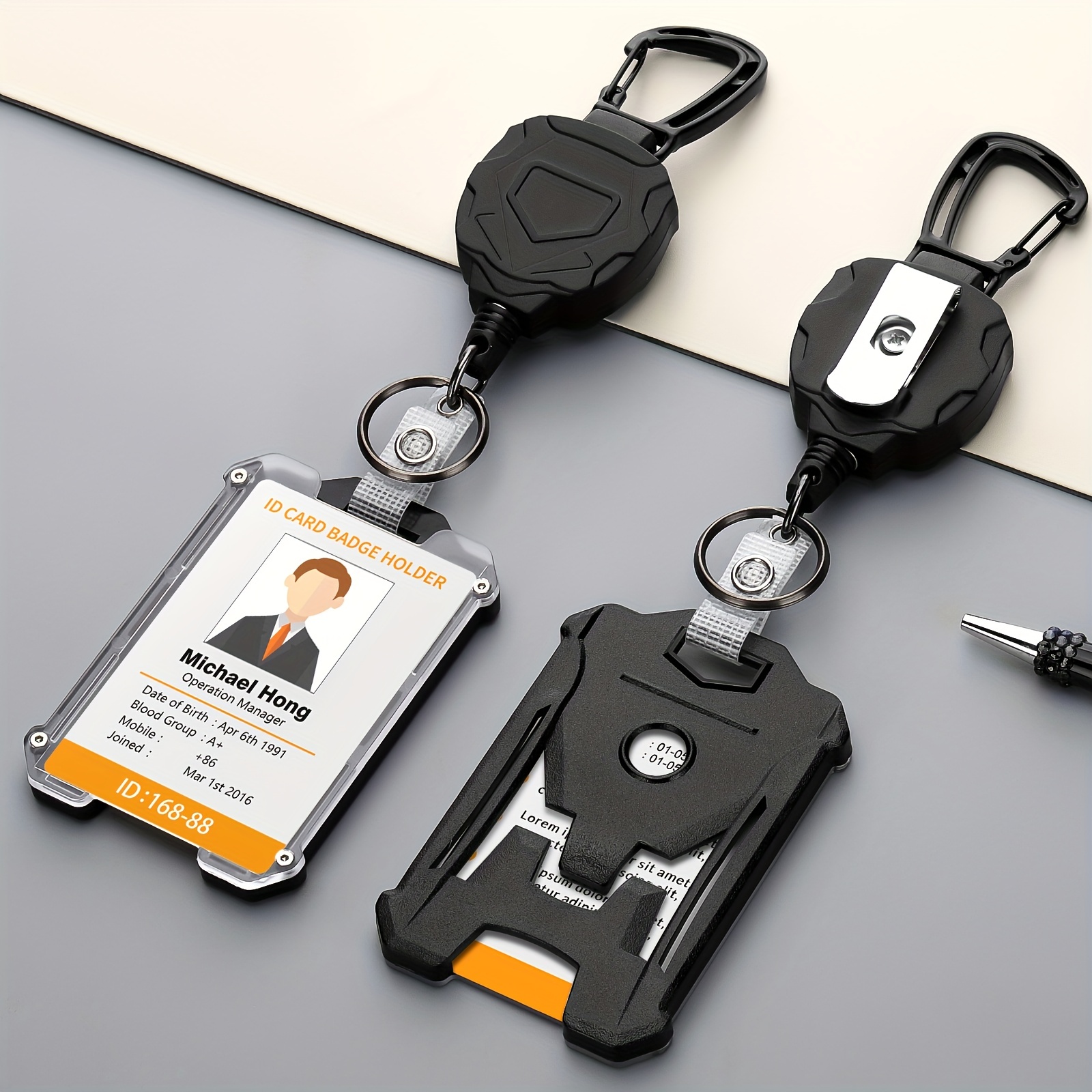 Porte-badge rétractable avec mousqueton pour carte, porte-clés