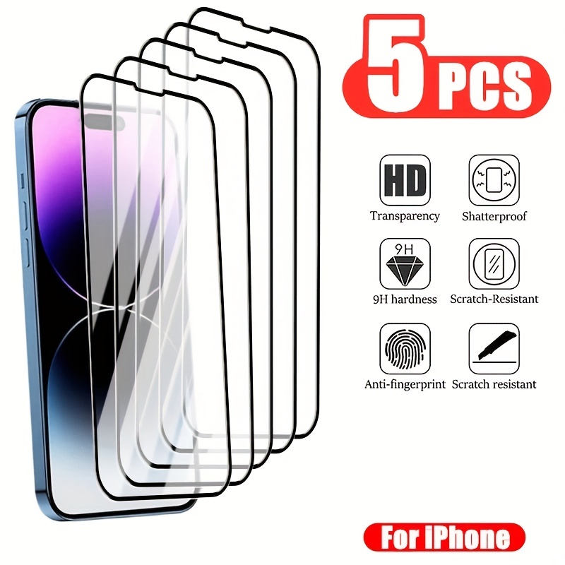 5Pcs Vidrio Templado Para IPhone 14 13 12 11 Pro Max - Temu