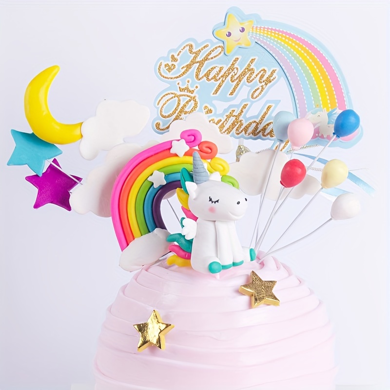 23PCS Décoration de Gâteau, Happy Birthday Gâteau arc-en-ciel, Decoration  Cake Topper Ballon Étoiles Topper avec Boule de Décoration pour Fête de D'anniversaire  Fille : : Cuisine et Maison