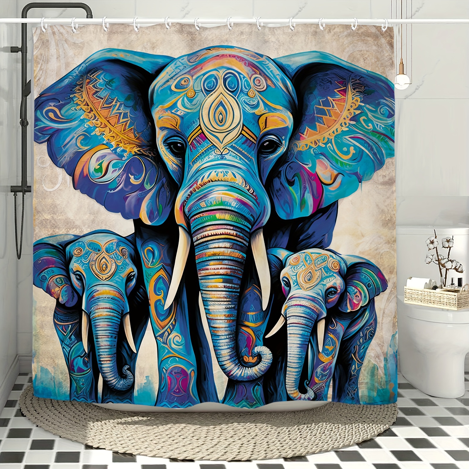 Colorful Elephant Decoration Shower Curtain Set Waterproof - Temu