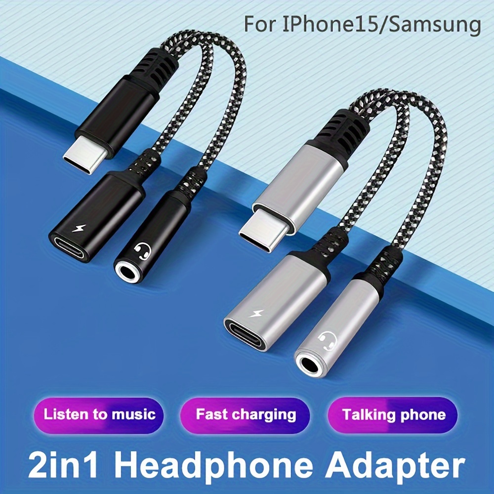 Paquete de 2 adaptadores de audio USB C a 0.138 in – USB tipo C  a conector de auriculares AUX Adaptador de cable DAC de alta resolución  para Pixel 4 Samsung