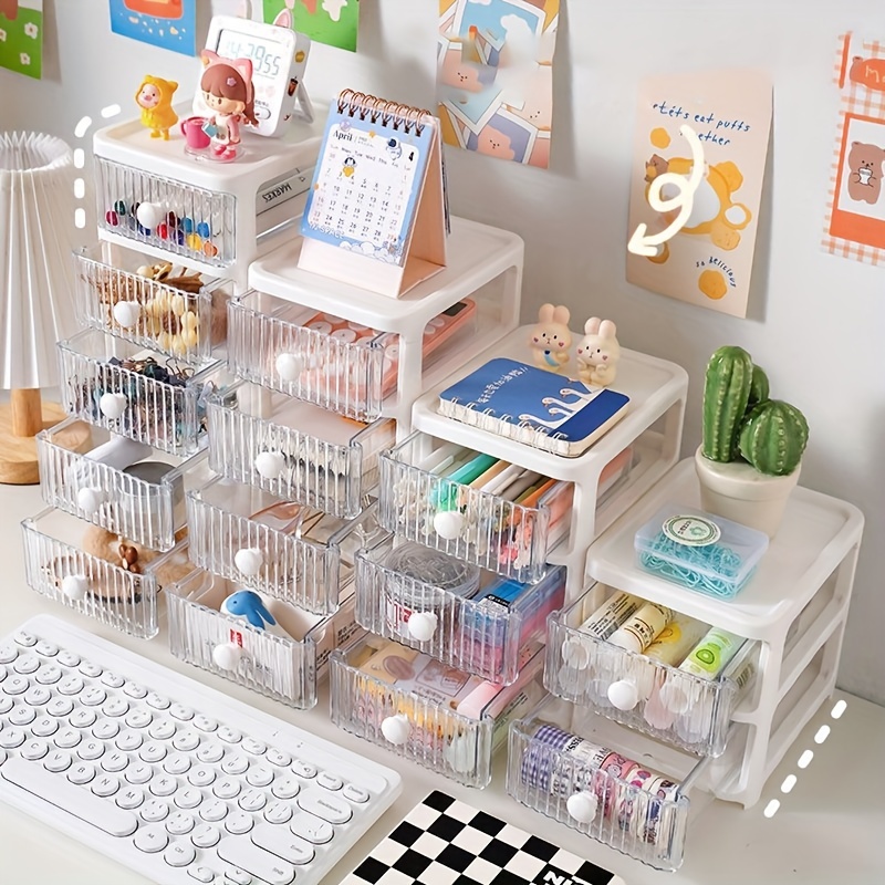 Plastic Stackable Makeup Organizer Space Saving Desk Organizer for