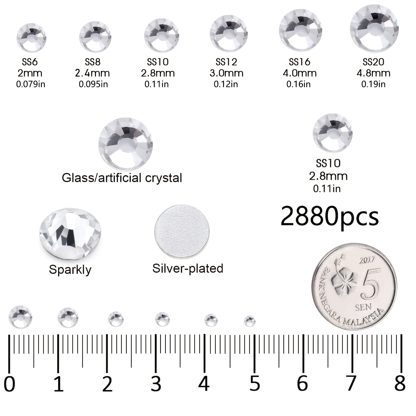 SS20 AB Clear Glass Rhinestones | 5mm Flatback Gemstones | 12 Faceted Cut  Round Rhinestones (Around 80 pcs)