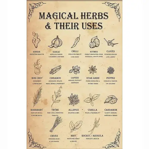 Magical Herbs And Their Uses Witchy Poster Kitchen Witch - Temu