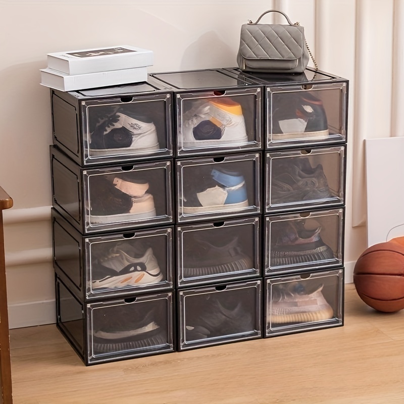 Cajas de zapatos transparentes apilables, caja de almacenamiento de zapatos  con tapas, organizador de zapatillas, fácil montaje, ahorro de espacio, 10  paquetes