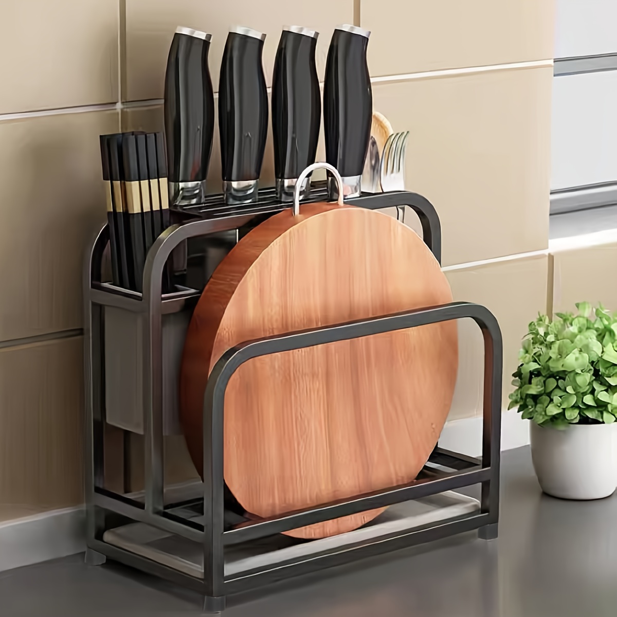 Bunpeony Stainless Steel Standing Dish Rack with Cutting Board Holder, Utensil Holder, Knife Holder, and Cup Holder