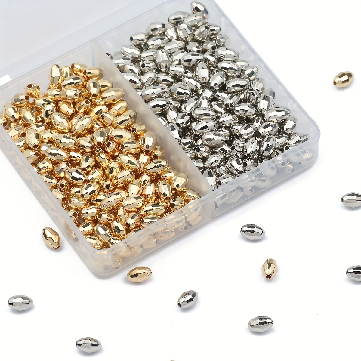 

200pcs Golden Silvery 4x6mm Faceted Rice-shaped Loose Beads For Bracelet Necklace Jewelry Making Accessories