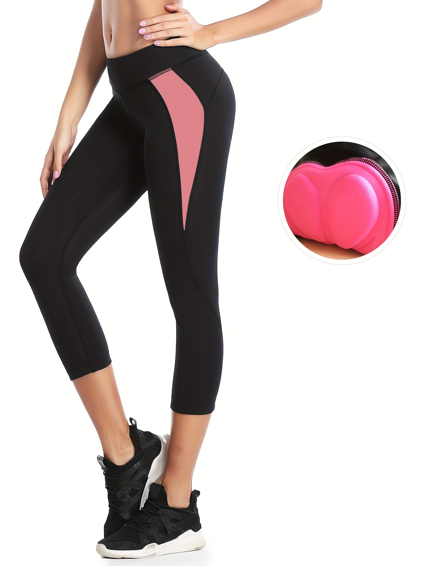 Womens Color Block Cycling Capri 3d Padded Quick Dry Breathable