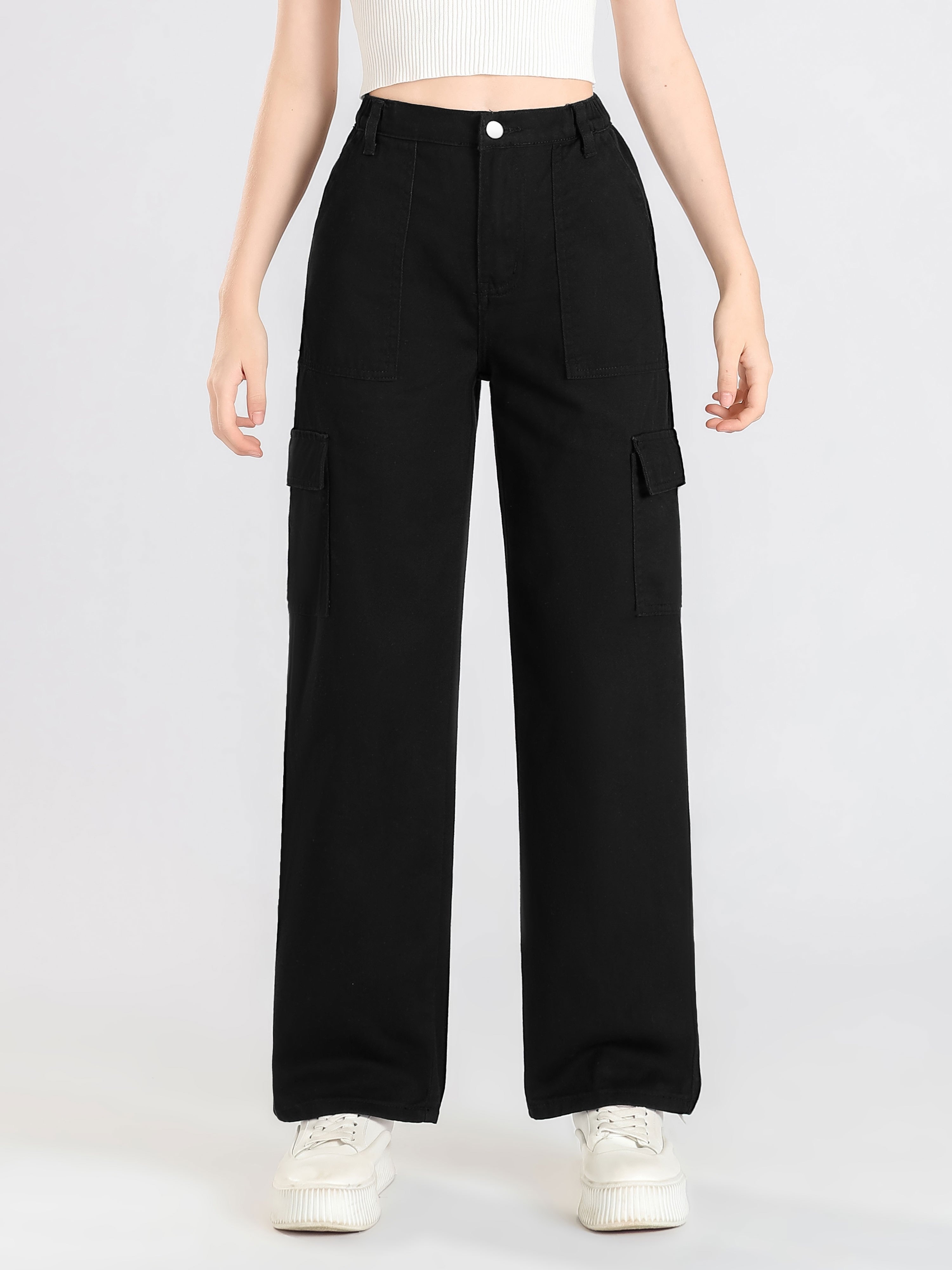 Tween Girl Solid Cargo Pants Functional Pockets Elastic - Temu