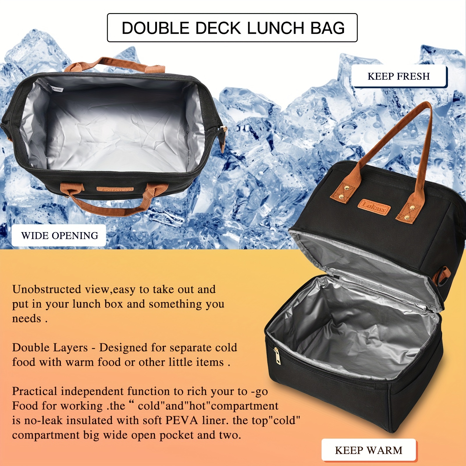 LOKASS Lunch Bag Cooler Bag Women Tote Bag Insulated Lunch Box Water-Resistant Thermal Lunch Bag Soft Leak Proof Liner Lunch Bags for women/Picnic/Boa
