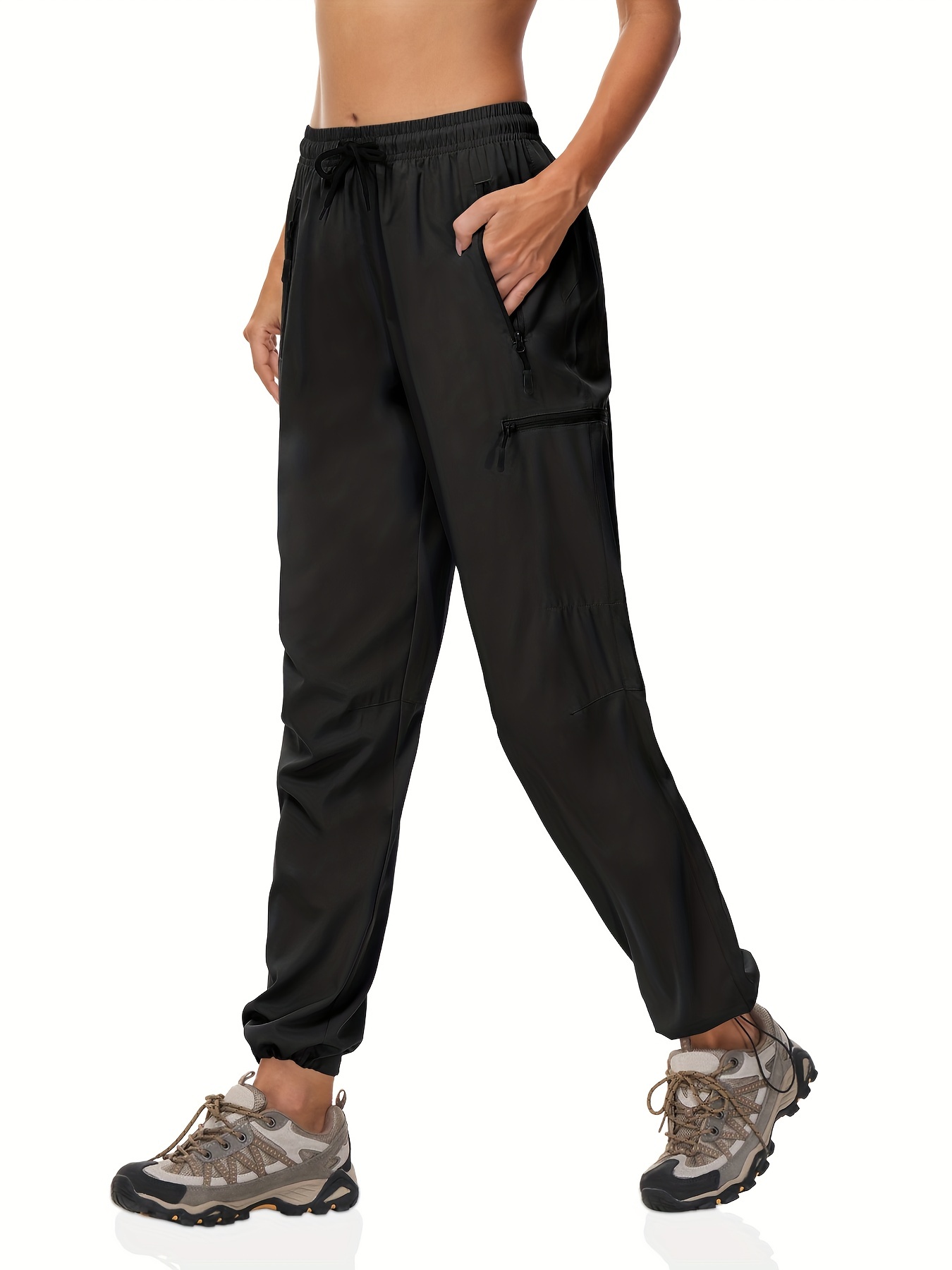 Women's Solid Color Outdoor Pants, Weaving Quick-Dry Lightweight Hiking Jogger Pants,Temu