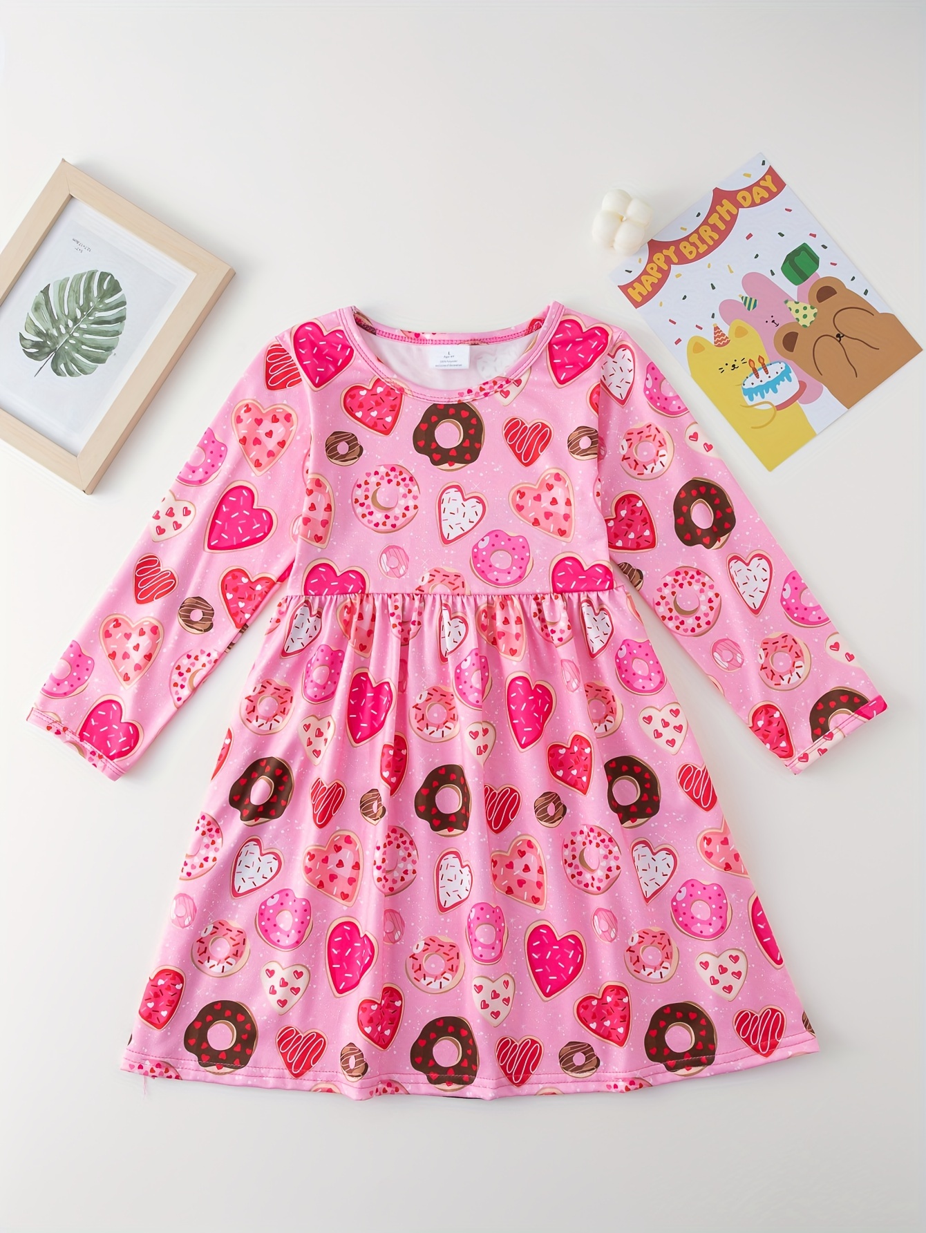 adorable girls' valentine's day dress pink long sleeve heart