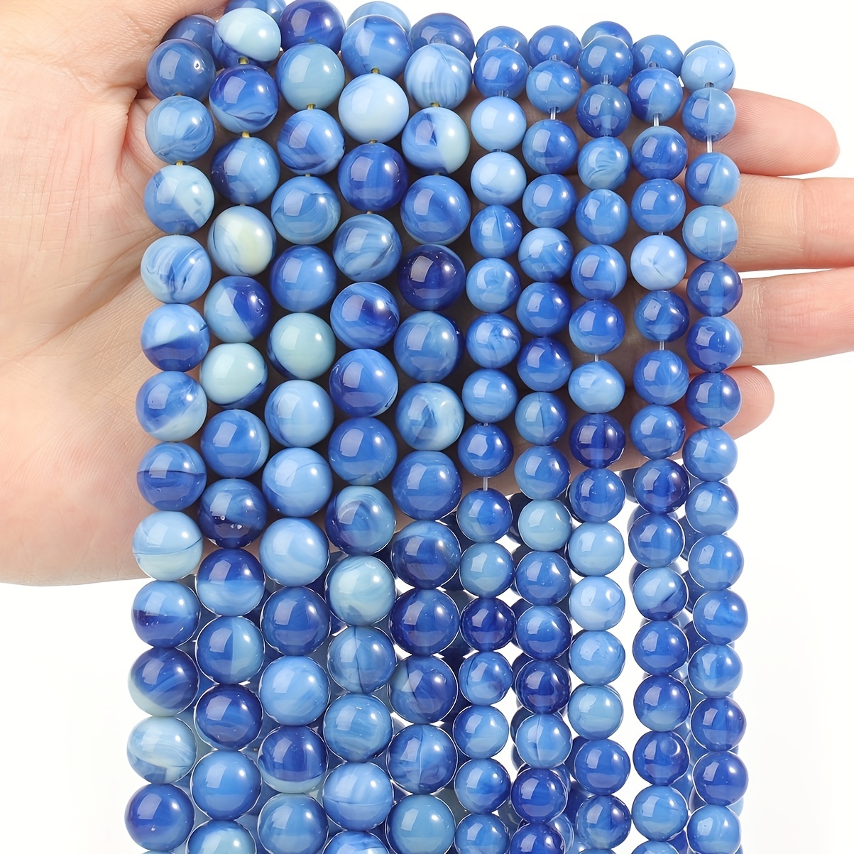 Blue Oval Shiny Beads Bracelet - Temu