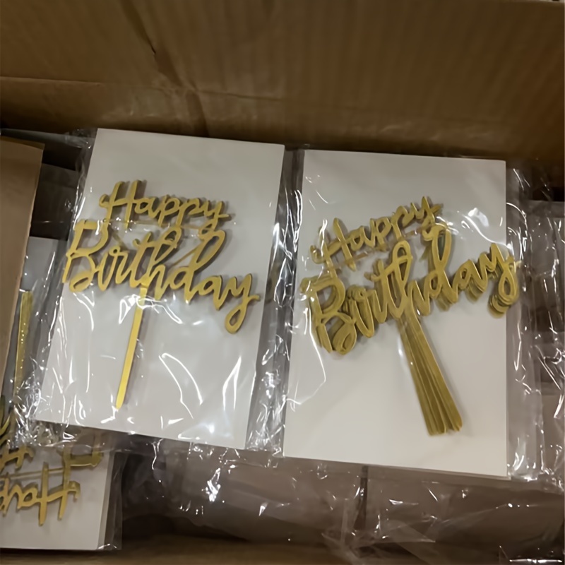 Garniture de gâteau en acrylique or joyeux anniversaire, 10 pièces