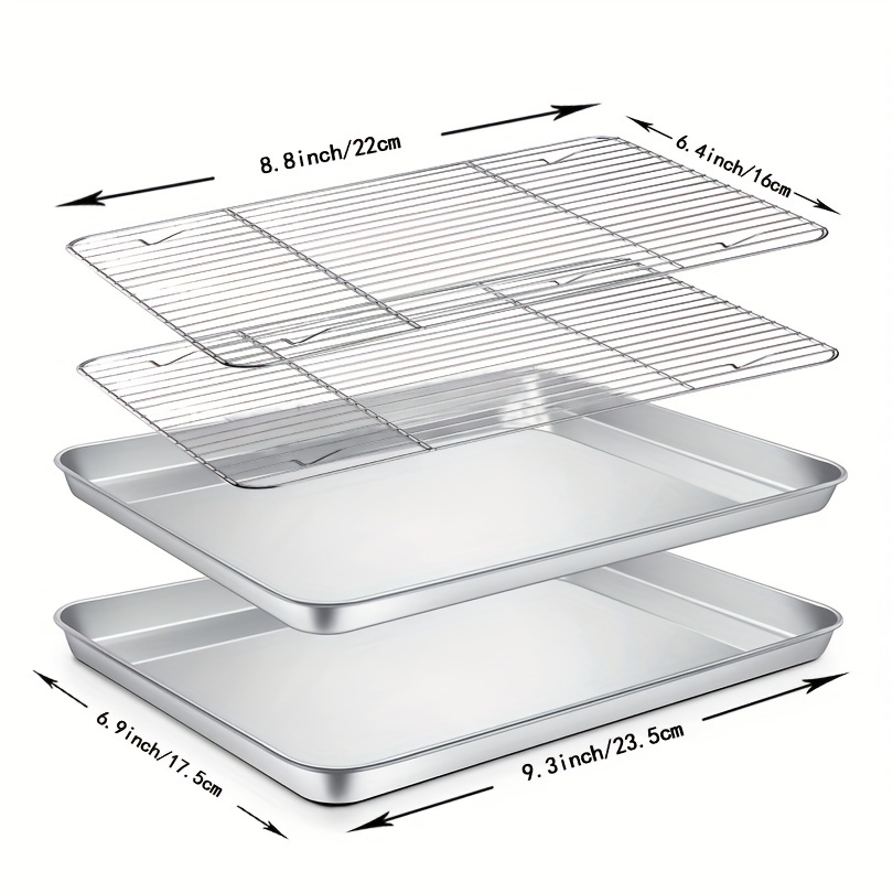 Baking Sheet Set of 2 - Stainless Steel Cookie Sheet Baking Pan, Size 9 x 7  x 1 inch, Non Toxic & Heavy Duty & Mirror Finish & Rust Free & Easy Clean 