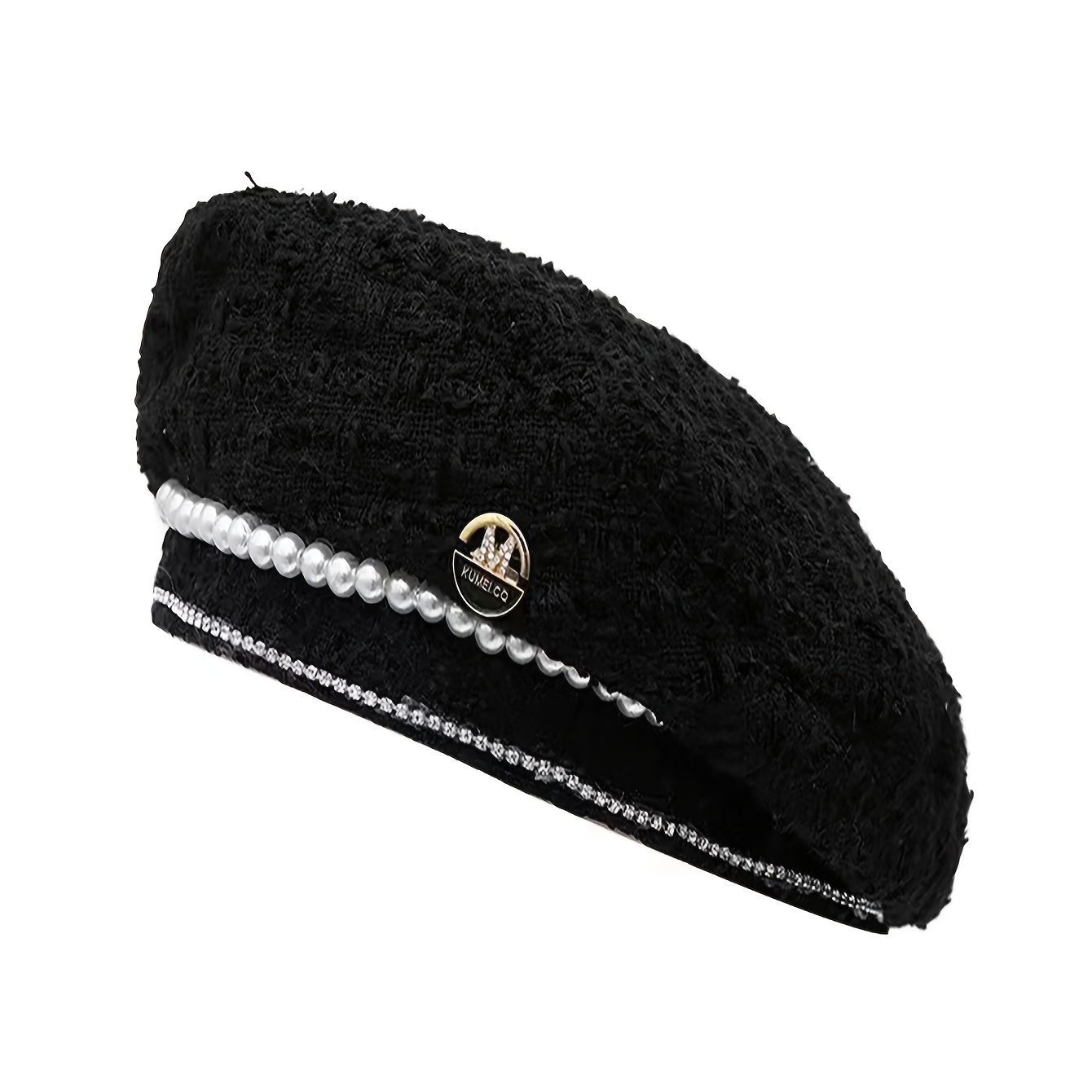 Faux Pearl Chain Decor Beret Hat Elegant Black Plush Berets Classic French  Style Painter Hats For Women - Temu