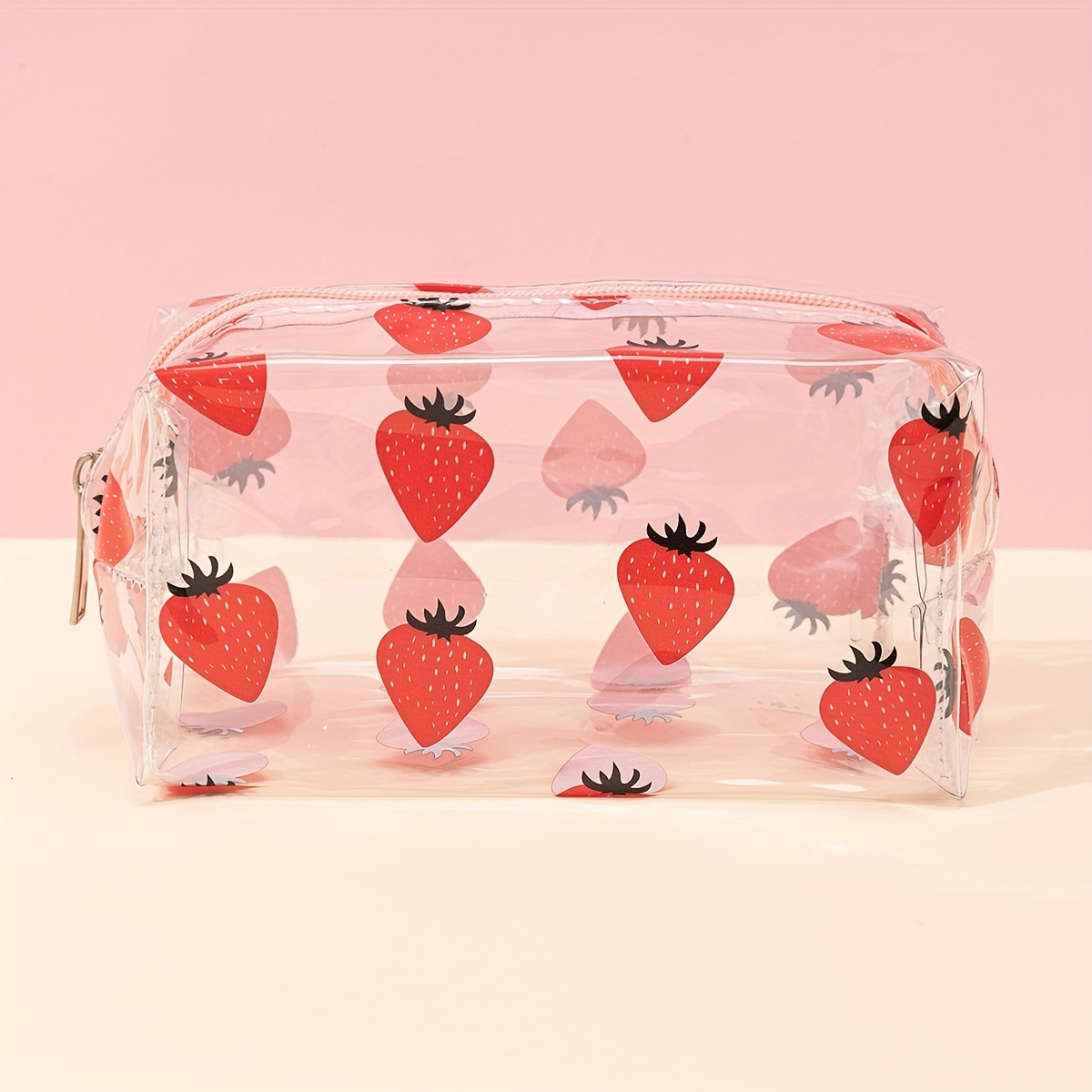 

Adorable Strawberry Pattern Clear Cosmetic Bag For Women - Roomy Makeup Bag For Travel And Toiletry Organization - Water Resistant And Fashionable Gift
