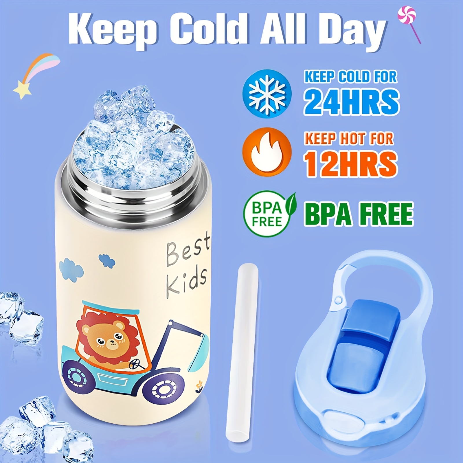 400ML Children Thermal Bottle Unicorn Water Bottle Keep Cold Water Bottle  Portable Travel School Water Bottle for Kids Free BPA