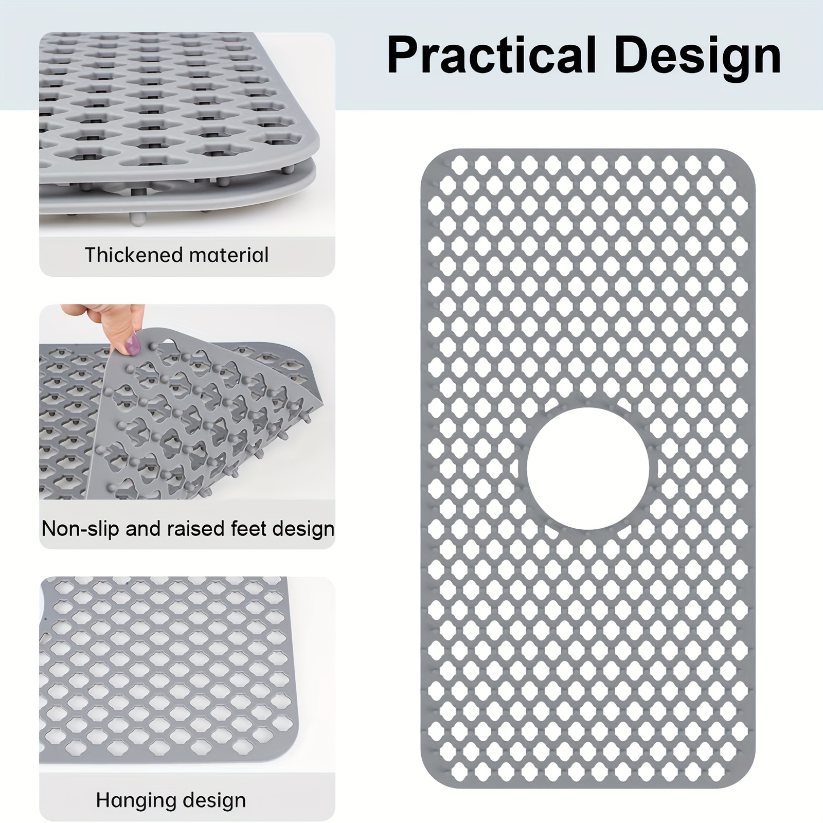 Oavqhlg3b Silicone Sink Protector, Rear Drain Kitchen Sink Mats Grid Accessory,Folding Non-Slip Sink Mat for Bottom of Farmhouse Stainless Steel
