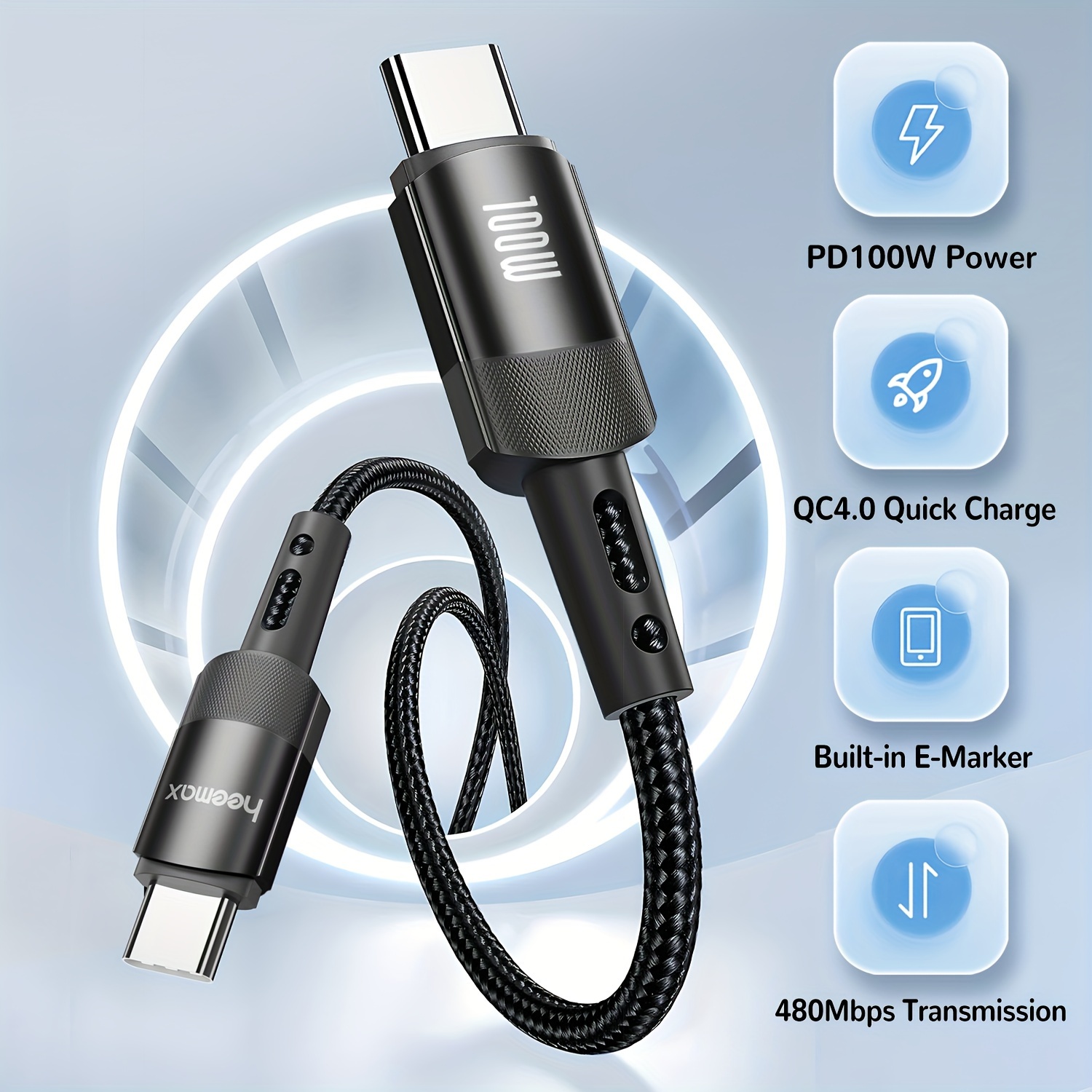 USB-C Charging Cable Up to 100W Power Delivery - Charge and Sync