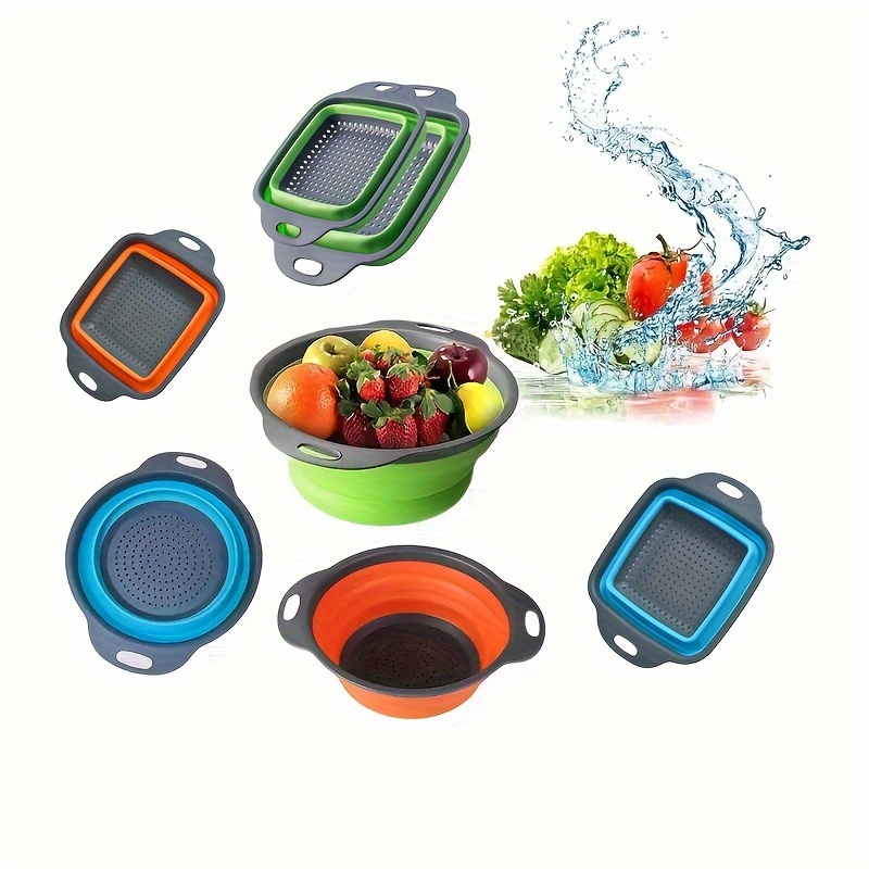 2pcs Folding Drain Basket, Portable Fruit Vegetable Cleaning Washing  Basket, Square Expandable Filter Basket, Home Tool, Home Gadgets, Home  Accessorie