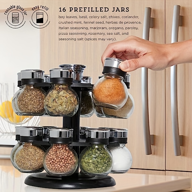 12-Jar Revolving Spice Rack Organizer - Spinning Countertop Herb