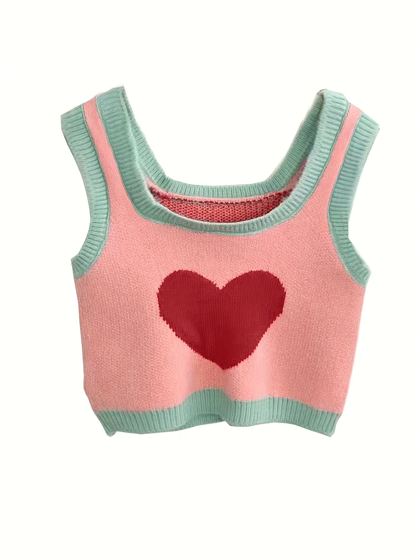 Contrast Color Heart Pattern Cut-out Sweater