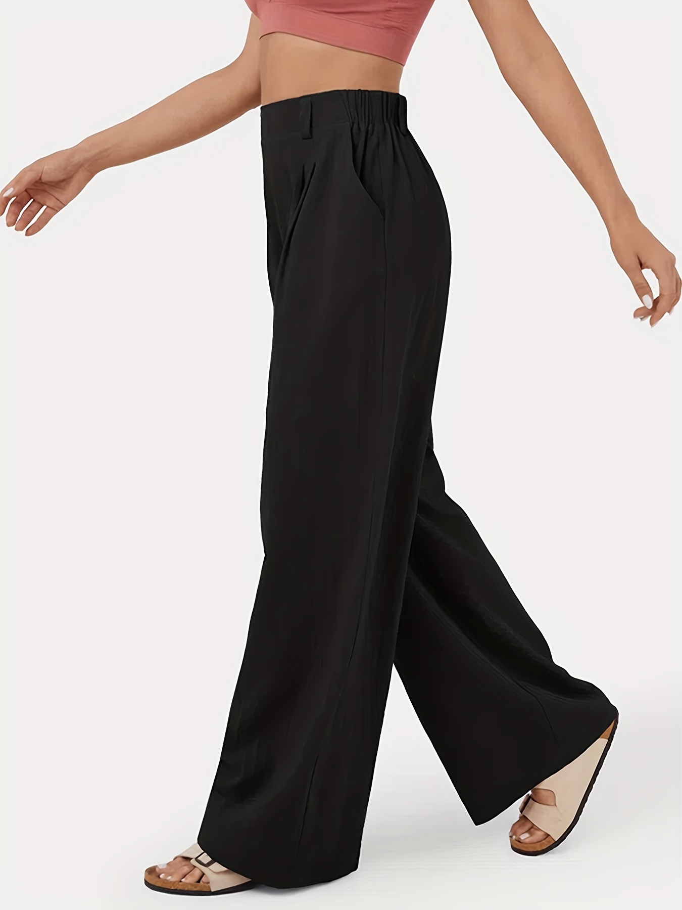 Solid Wide Leg Tucked Pants Casual High Waist Loose Pants - Temu